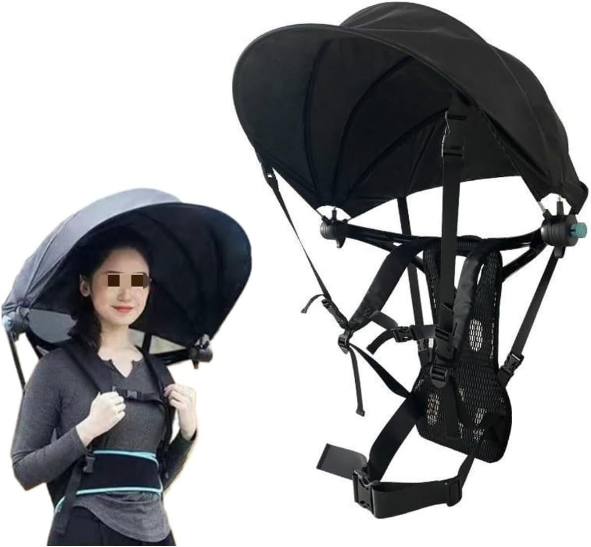 Emuia 背負い式ハンズフリー日傘 晴雨兼用折りたたみ型 UV遮断設計